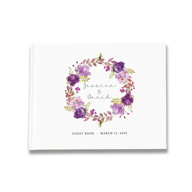 

Printed Purple Floral Wedding Guest Book Personalized Wedding Guest Book for Wedding Decoration Supplies