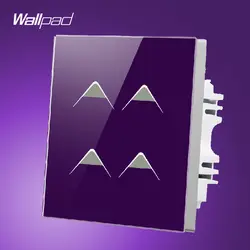 Умный дом адррес wallpad отель Великобритании 4 Gang 2 Way 3 Way фиолетовый кристалл стекла, энергосберегающие сенсорный переключатель управления