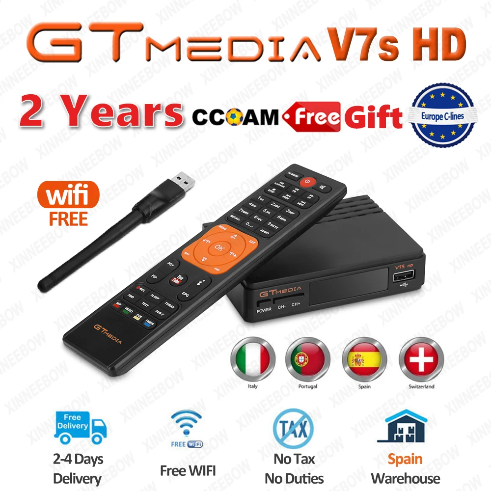 FTA DVB-S2 спутниковый ТВ приемник Gtmedia V7S HD 1080P с USB wifi Поддержка YouTube 2 года Европа cline бесплатно от Freesat v7