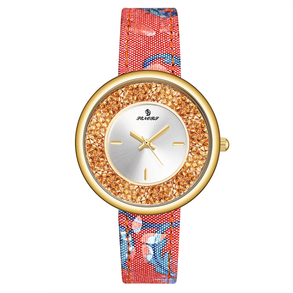 

Glitter Quicksand Rhinestone Women Flower Leather Band Quartz Luxury Wrist Watch