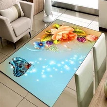 Синий пол оранжевые розы Бабочка Цветы 3d принт Нескользящая микрофибра Гостиная декоративный современный моющийся коврик