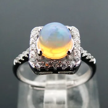 

DJ CH Natural Australian Opal Gemstone Ring Solid 925 Sterling Silver White Fire Opal Rings for Engagement/Wedding/Anniversary