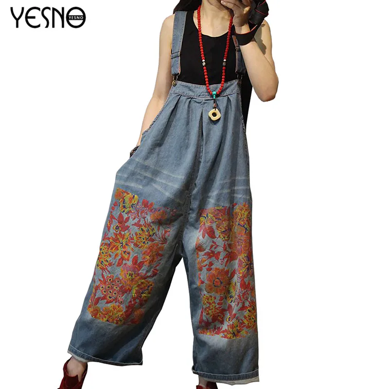 

YESNO P91 female jumpsuit Cropped plus size Pants Overalls Hole Distressed Casual Loose Wide leg Boyfriend Rompers Womens