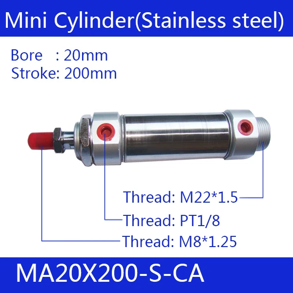 

Free shipping Pneumatic Stainless Air Cylinder 20MM Bore 200MM Stroke , MA20X200-S-CA, 20*200 Double Action Mini Round Cylinders