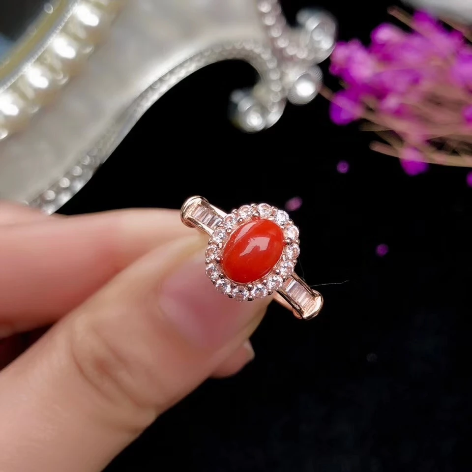 KJJEAXCMY бутик ювелирных изделий 925 Серебро инкрустированные натуральный красный коралловый самоцвет женское роскошное кольцо Поддержка обнаружения