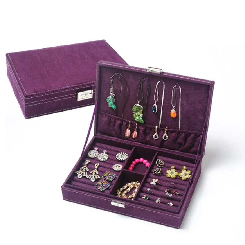 Portable flannelette jewelry organizer Fashion and noble Lovely princess jewelry box Korean style earrings storage casket Portable flannelette jewelry organizer Fashion and noble Lovely princess jewelry box Korean style earrings storage casket