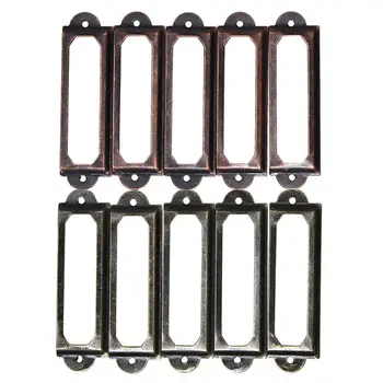 

10 Pcs Antique Brass Metal Label Pull Frame Handle File Name Card Holder For Furniture Cabinet Drawer Box Case Bin
