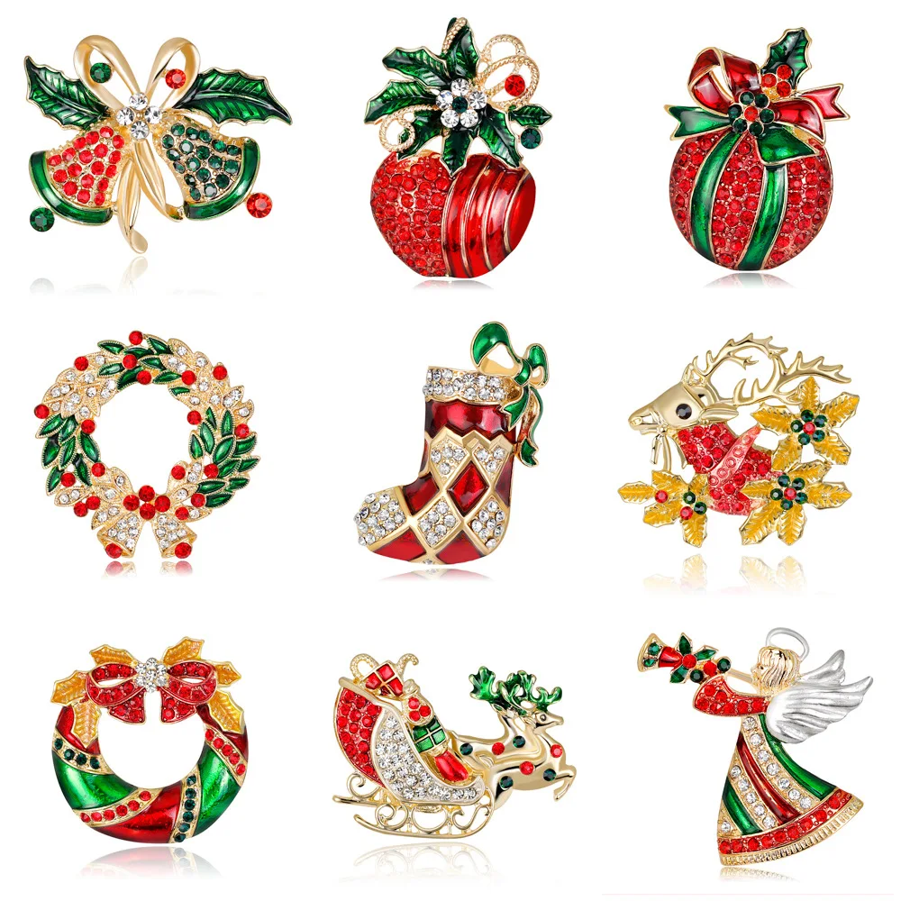 

8Seasons Women Classis Rhinestone Brooches For Christmas Brooch Pin Snowman Santa Claus Boot Garland Fashion Jewelry Winter Gift