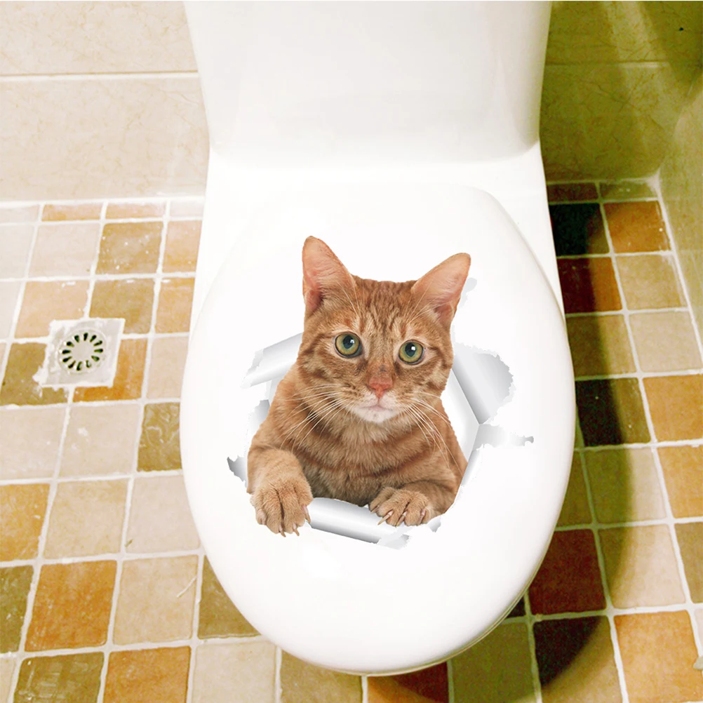 

3D Cat Toilet Seat Wall Sticker Art Removable Bathroom Decals Decor PVC Wallpaper Home Decor Applique Papers Mural (14197)
