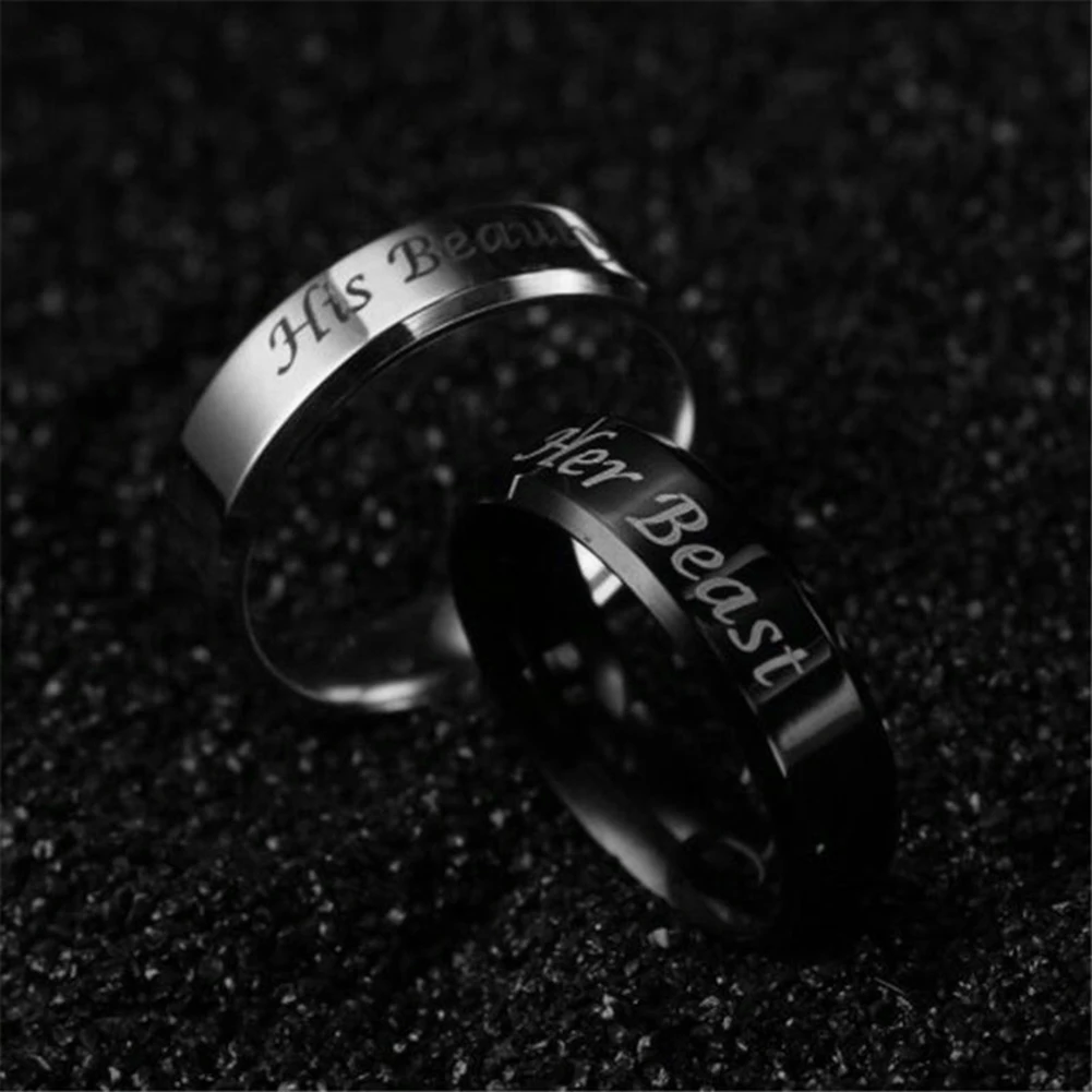 1Pc Vintage His Beauty/Her Beast Couple Lovers Promise Ring Engagement