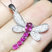 Натуральный турмалин ожерелье кулон 925 серебро Стрекоза Стиль 0.5ct gemstone Fine jewelry# T18090102