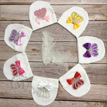 

MIYOCAR 0-6m all cotton bling beautiful crown rhinestone baby hat unique design baby shower gift bling baby cothes H