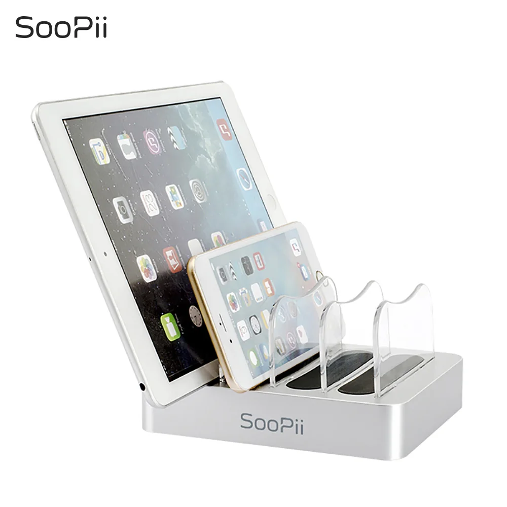 

SooPii mobile phone Charger Station 4 Port USB Charging Station Desktop Stand Multi Port Charger for iPhone iPad Samsung