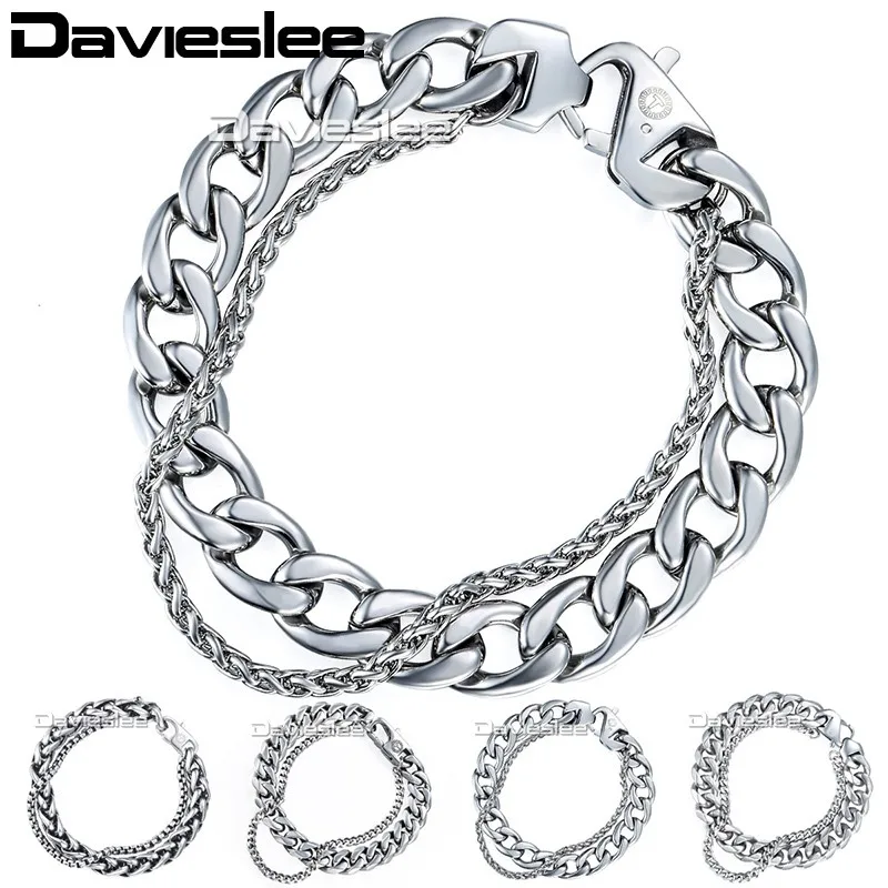 8mm Mens Double Chain Bracelet Stainless Steel Wheat Silver Tone Box Link 8-10"