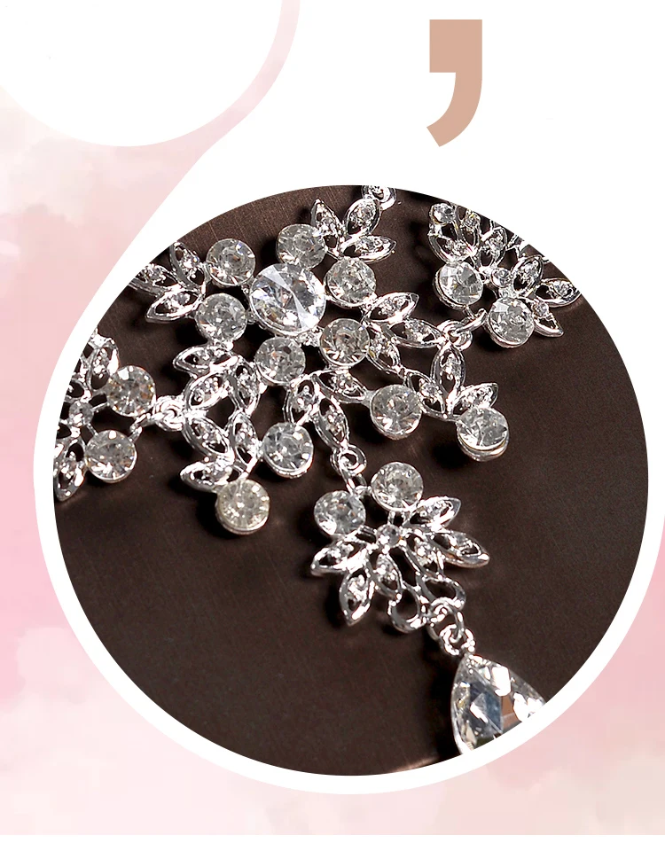 2018 Mulheres de Strass Coroas e Tiaras de Cabelo Jóias Conjuntos de Colar Brincos Cor Branca Headpieces Nupcial Acessórios Para A Noiva (2)