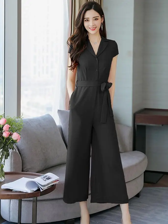 Leggings high-waisted look slim 2018 new slim style jumpsuit wide-leg pants