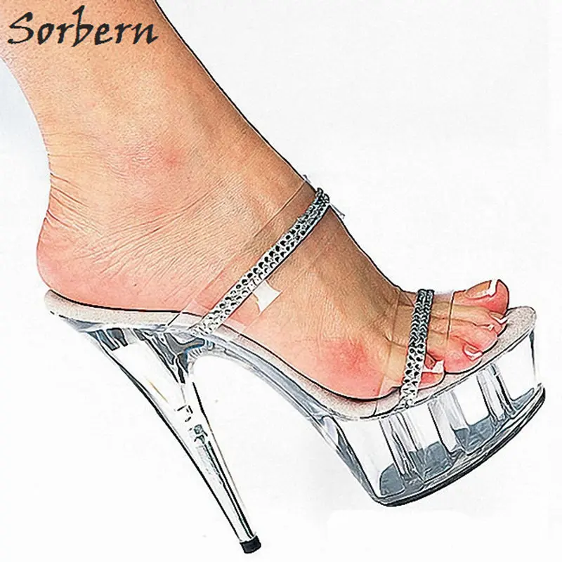 Sorbern Transparent Clear Pvc Slippers Women Open Toe Perspex High Heels 15Cm See Through Platform Shoes Summer Heels Open Toe цена Sorbern Transparent Clear Pvc Slippers Women Open Toe Perspex High Heels 15Cm See Through Platform Shoes Summer Heels Open Toe цены онлайн