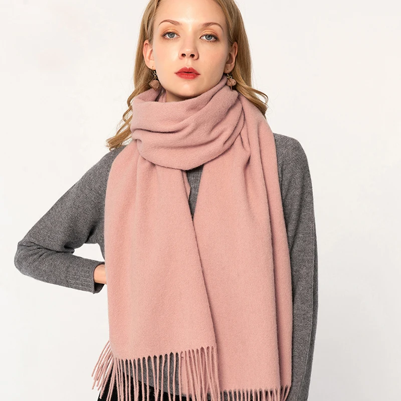 Однотонный серый шарф из чистой шерсти для женщин, зимний роскошный бренд, шерстяные шали и накидки для дам, пашмины, теплые кашемировые шарфы
