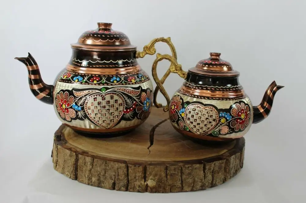 

TURKISH TRADITIONAL HANDMADE COPPER TINNED TEAPOT SET SEMAVER - LARGE 26CM