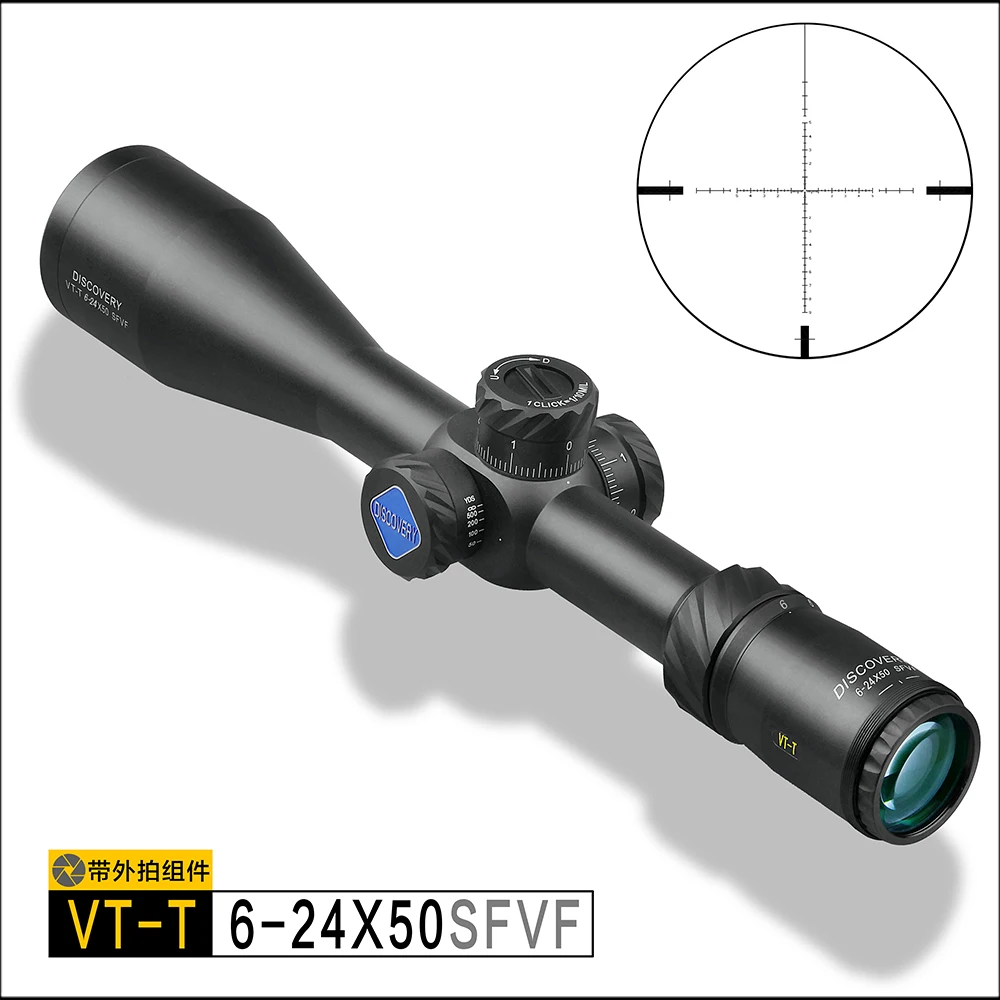 

Discovery FFP Tactical Rifle Scope VT-T 6-24x50SFVF Focus 1/10 Mil Adjustments First Focal Reticle with extended sunshad
