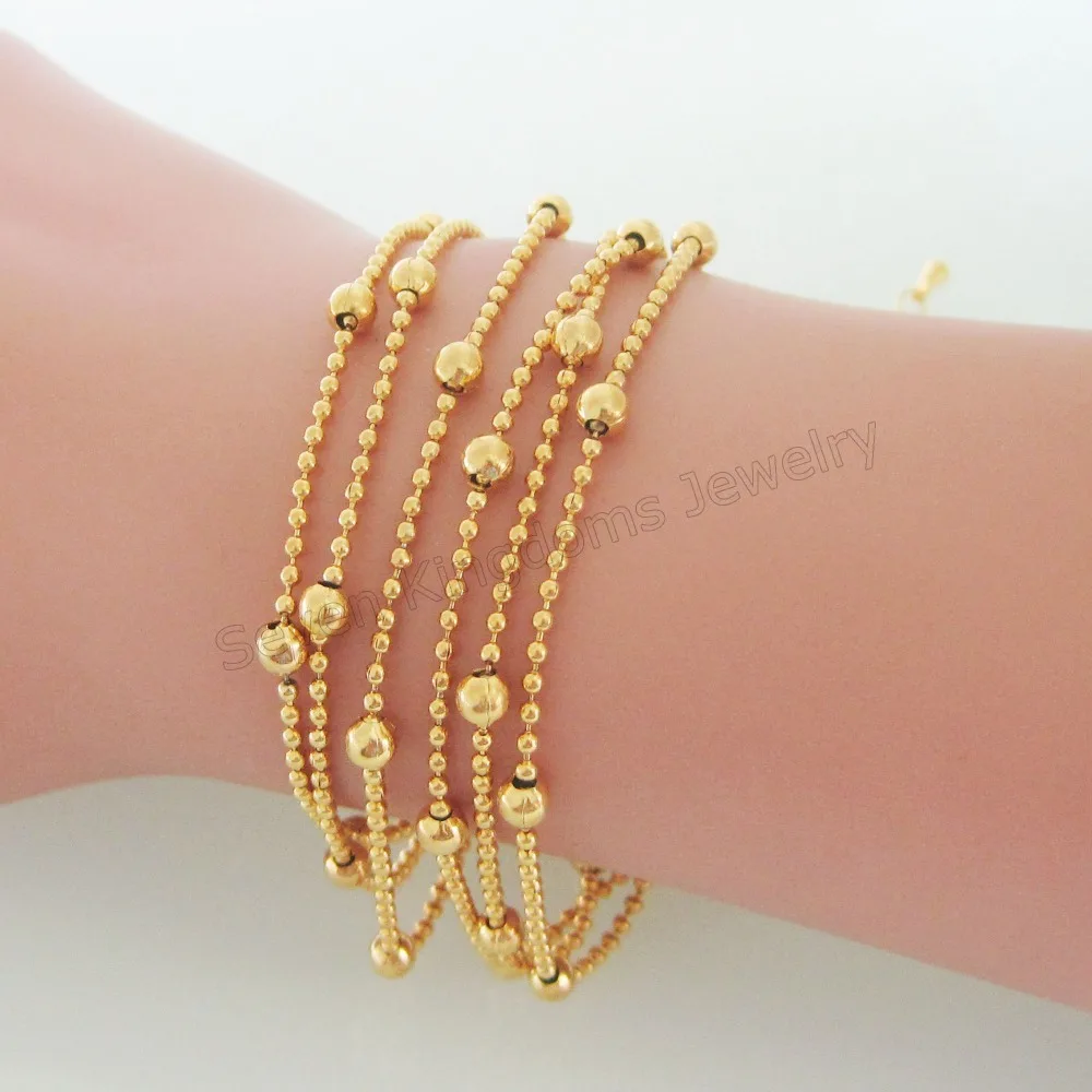 

Min Order 10$ Can mix Design /BALL BEADS MESH SHAPE BRACELET 7.9+1.97" - YELLOW GOLD GP OVERLAY FILLED BRASS GOOD QUALITY