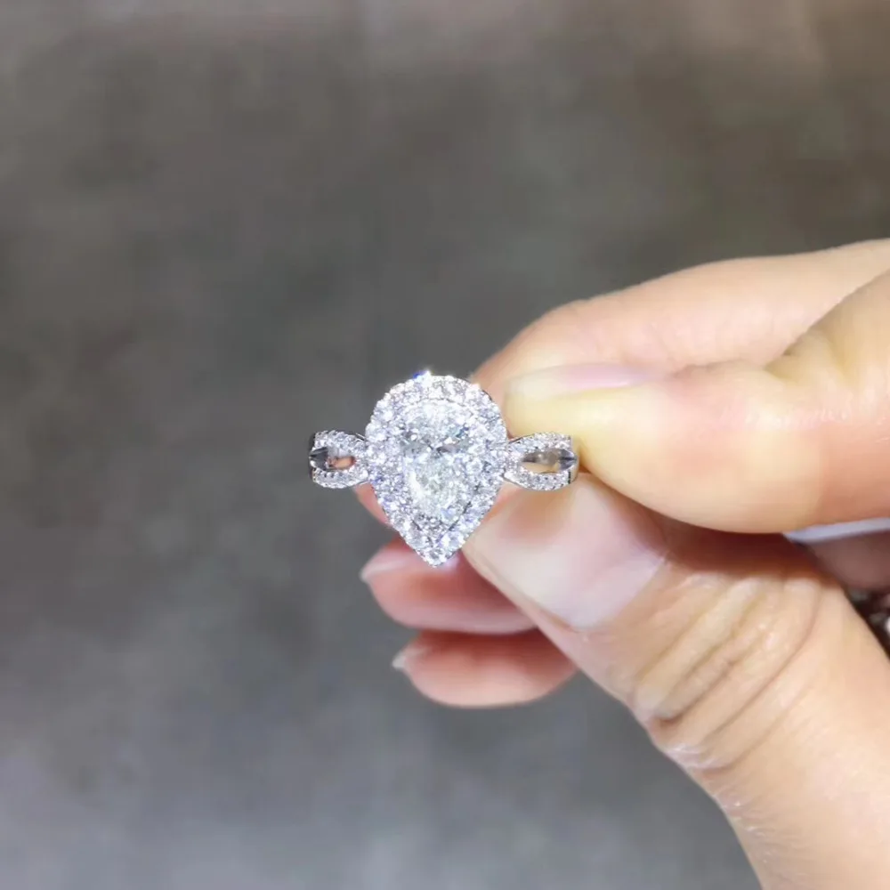 

ANI 18K White Gold (AU750) Wedding Ring 0.773 CT GIA Certified H/VS1 Pear Cut Natural Diamond Women Halo Engagement Ring