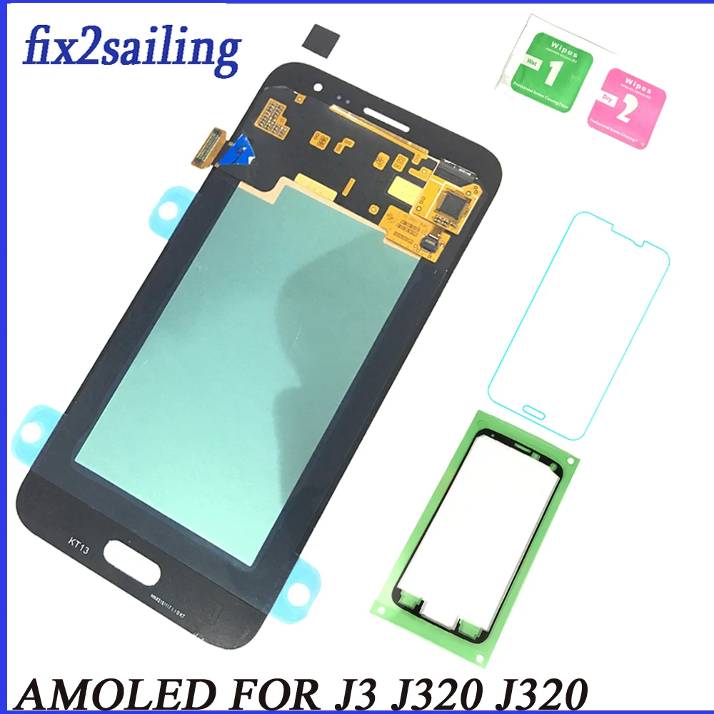 

New Super For Samsung Galaxy J320F AMOLED LCD Display Touch Screen J3 2016 J320 SM-J320FN pantalla replacement digitizer Tested