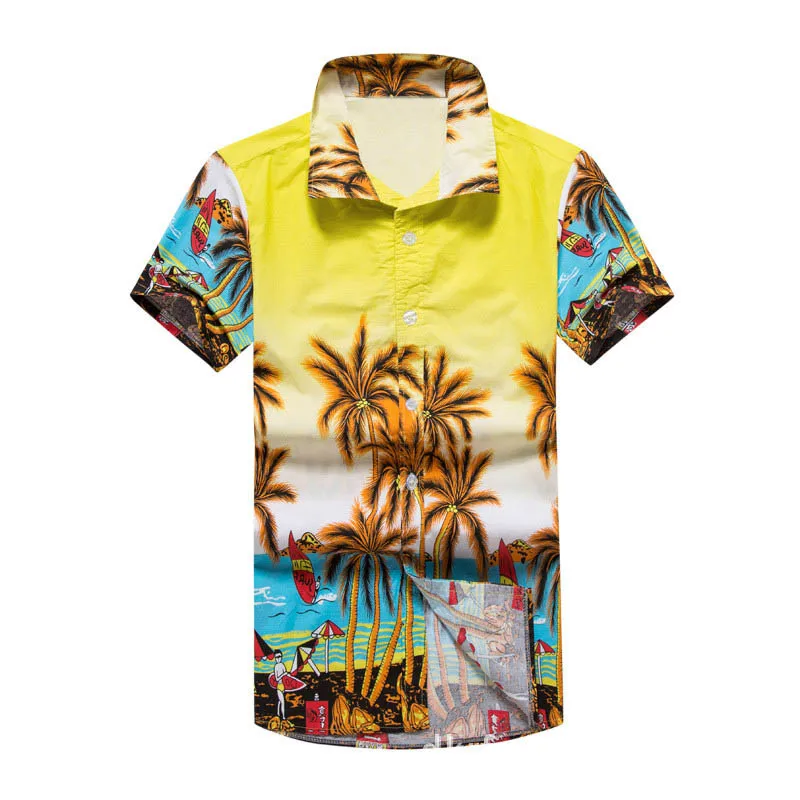 Летние Для мужчин Гавайский хлопковая рубашка мужской Повседневное каникулы печати Пляжные рубашки короткий рукав Гавайи Camisa masculina плюс