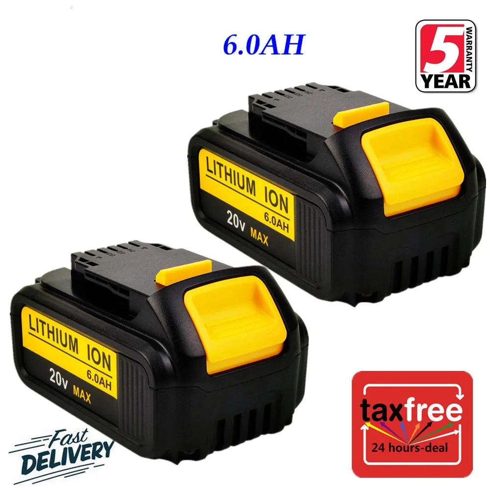 

2 Pack For DEWALT DCB206-2 20V MAX 6.0Ah Lithium-Ion Battery DCB205-2 DCB204-2 DCB203-2 DCB200-2