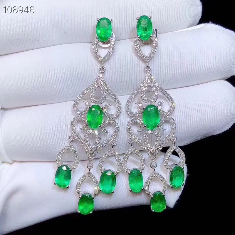 Серьги из серебра 925 пробы с натуральным изумрудом KJJEAXCMY|Серьги-подвески| |