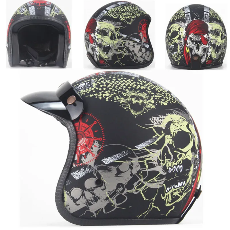3/4 шлемы moto rcycle ретро с открытым лицом винтажные Racer Cascos moto rcycle шлем с goggle mask - Цвет: HD Matte Black