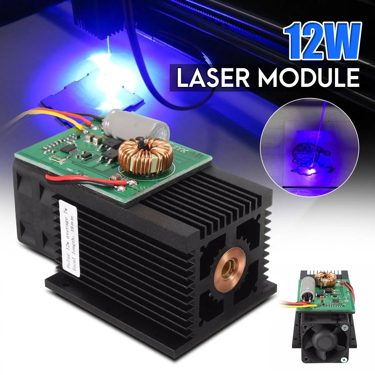 

12W Blue Light Laser Module 450nm TTL Blue Laser Head DC 12V High Power for Mini DIY Metal Wood Engraving Cutter Machine
