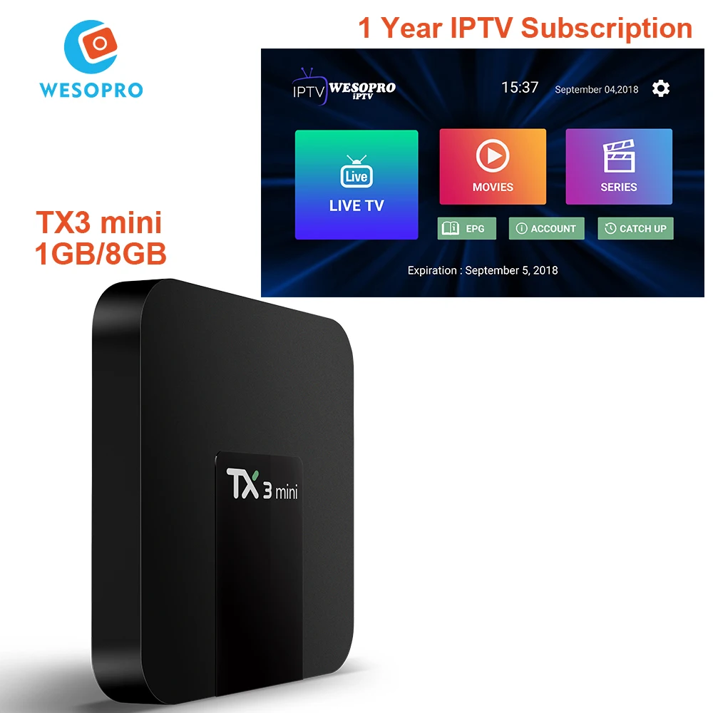 

WESOPRO TX3 mini Android 7.1 Smart TV BOX 1GB 8GB Amlogic S905W Quad Core Set Top Box H.265 4K WiFi IPTV Box Live TV Channels