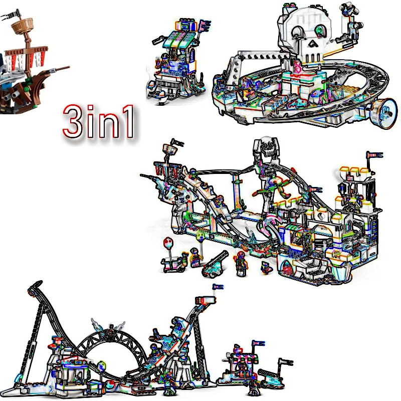

31084 1033pcs The 3-in-1 Pirate Roller Coaster Model Building Block Educational DIY Toy For Children Gift 24051