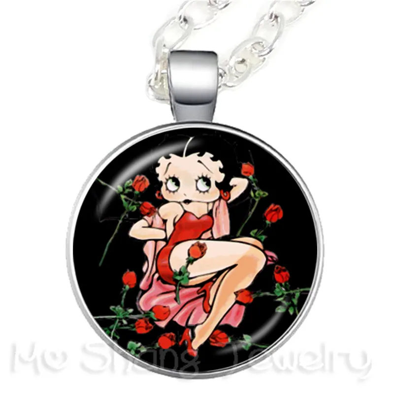 Новинка, классическое модное ожерелье Betty Boop, подвеска, стеклянный купол, ручная работа, ювелирное изделие, цепочка на свитер, подарок для друзей