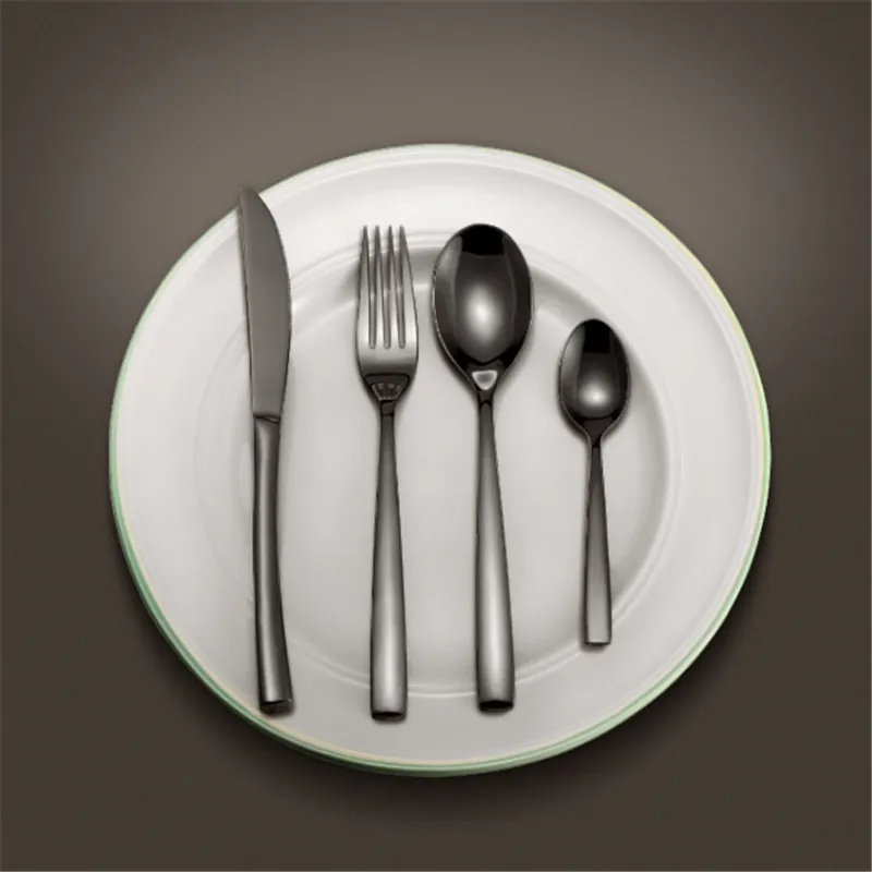 

4Pcs Dinnerware Set Stainless Steel Cutlery Fork Knife Spoons Coffee Mixing Spoon Scoop Tableware Flatware Kitchen Tools Black