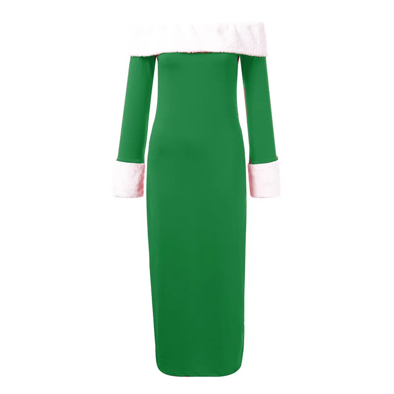 Fashion dress Autumn 2018 beach dress Women Casual Christmas Warm Off Shoulder Long Sleeve Party Dress robe femme O11#N (9)