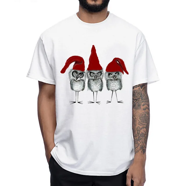 

Christas Owls T-Shirt humor men hipster cool owl printed design T Shirt soft casual man Tops funny Xmas Tee