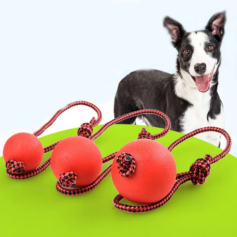 Натуральные резиновые интерактивные резиновые шарики для собак, безопасные игрушки для жевания, мяч для собак, веревка на ремешке с твердым прыгающим мячом, игрушки для дрессировки собак E