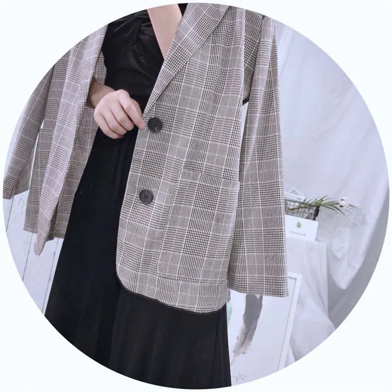 NiceMix 2019 Spring Autumn Women's Blazer Fashion Lattice Loose Casual Suit Temperament Single-breasted Tide Brand Blazer new