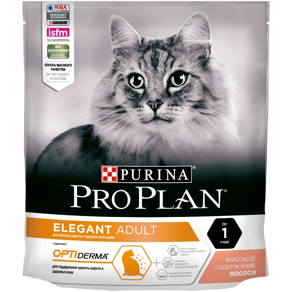 Сухой корм Purina Pro Plan для поддержания красоты шерсти и здоровья кожи, с лососем, 8 упаковок по 400 г