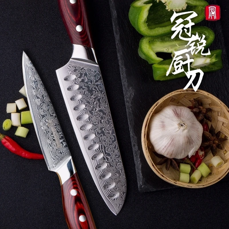 

Damascus Knife Set 2 pcs Damascus Japanese Stainless Steel VG10 Santoku Utility Knives Cooking Kitchen Chef Knife Pro Tools NEW