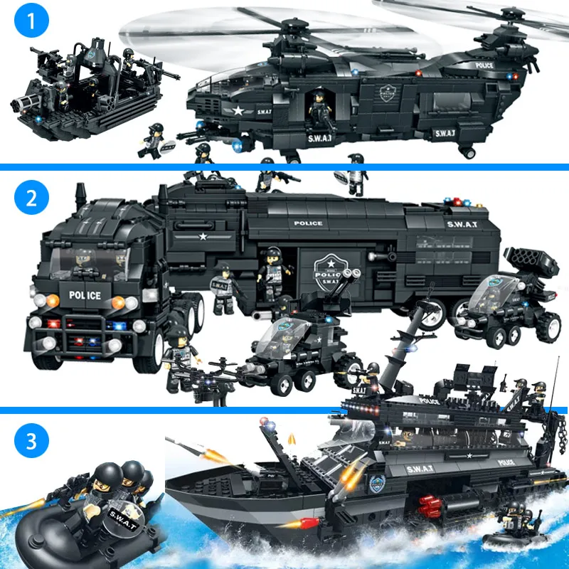 

Police Series Military Kids City Weapon Ship Aircraft Car Dolls Boys Toys Building Blocks Compatible with Legoe