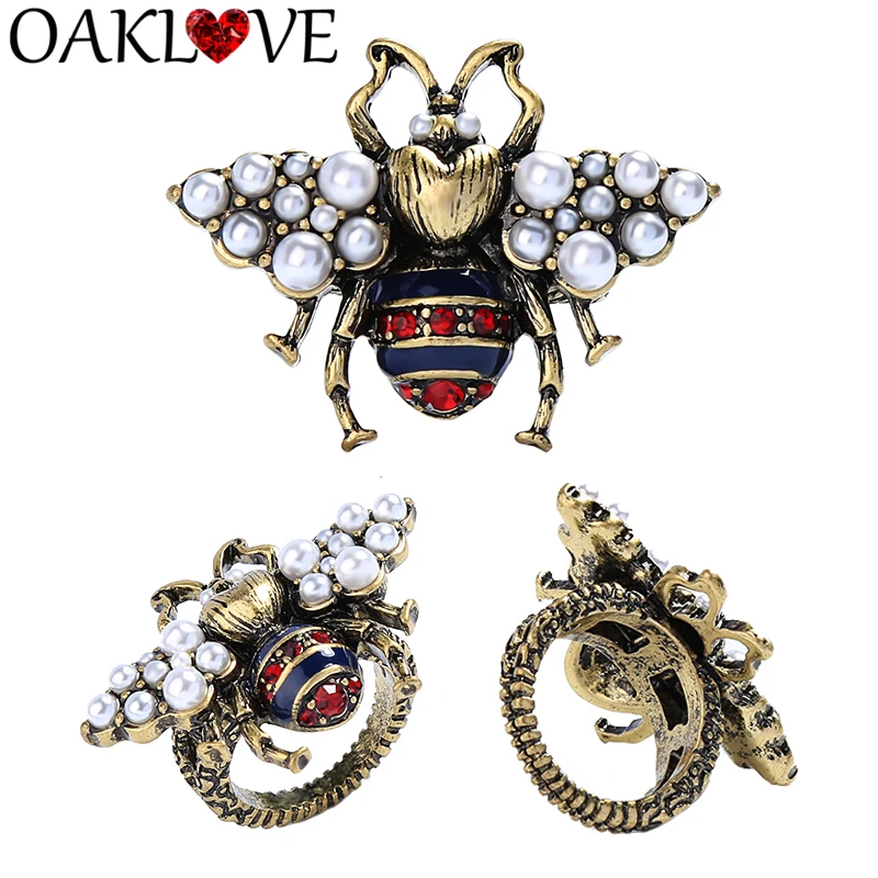

Vintage Pearl Bee Ring Personality Fashion Insect Rings for Women Men Retro Gold Color Animal Ring Jewelry Accessories Hot Sale