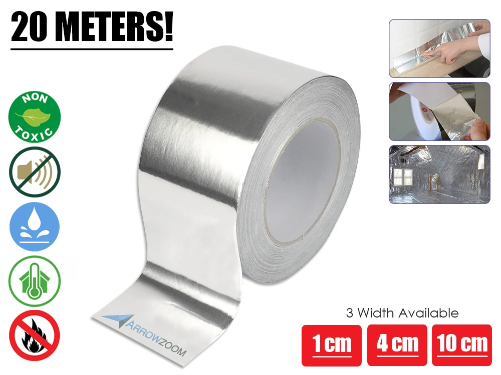 

Arrowzoom 20 meter Reflective Sealing Aluminum Adhesive Tape for Thermal Heat Foil Insulation