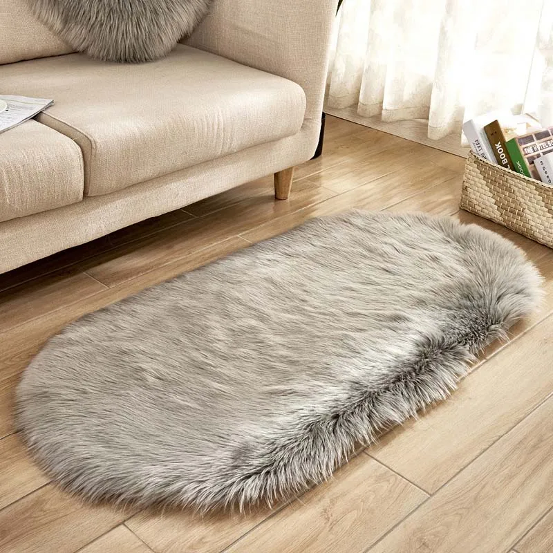 Мягкий коврик для стула из искусственной овчины с эллипсом, коврик для спальни, мохнатый, шелковистый, плюшевый ковер, белый прикроватный коврик - Цвет: grey