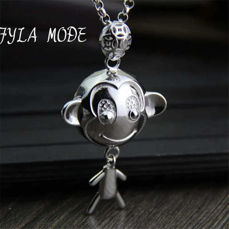 

925 Sterling Silver Cute Monkey Necklaces & Pendants For Women 3D Stereoscopic Collares Necklace Jewelry Collier Femme TYC274