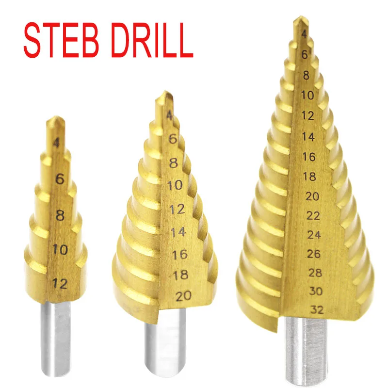 4-12mm 4-20mm 4-32mm HSS 4241 Steel Large Step Cone Titanium Coated Metal Drill Bit Cut Tool Set Hole Cutter