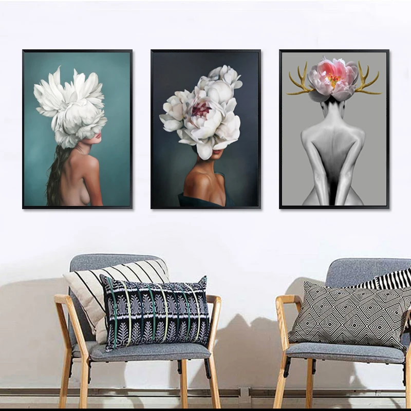

SD LINLEEHON Fashion girls get naked wall art poster canvas print nordic modular picture for home decor canvas painting
