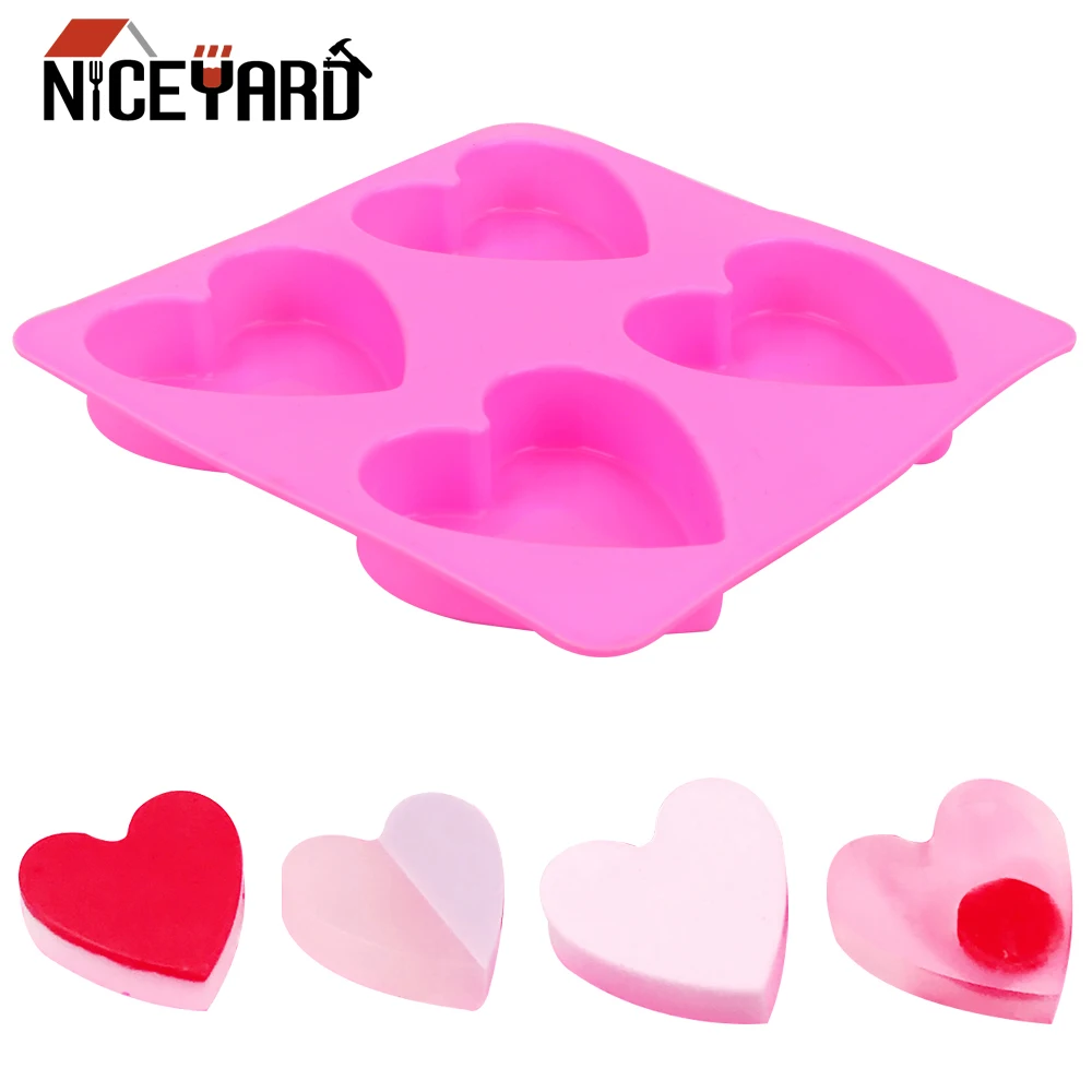

NICEYARD Cupcake Jelly Candy Baking Tool 3D Cake Mold Chocolate Decoration Fondant Tool Party Supply 4 Hole Heart Style